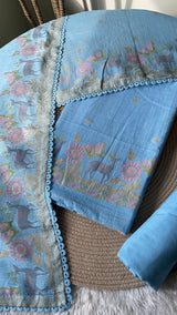 Petal Threads Blue Pure Cotton Unstitched Suit Set