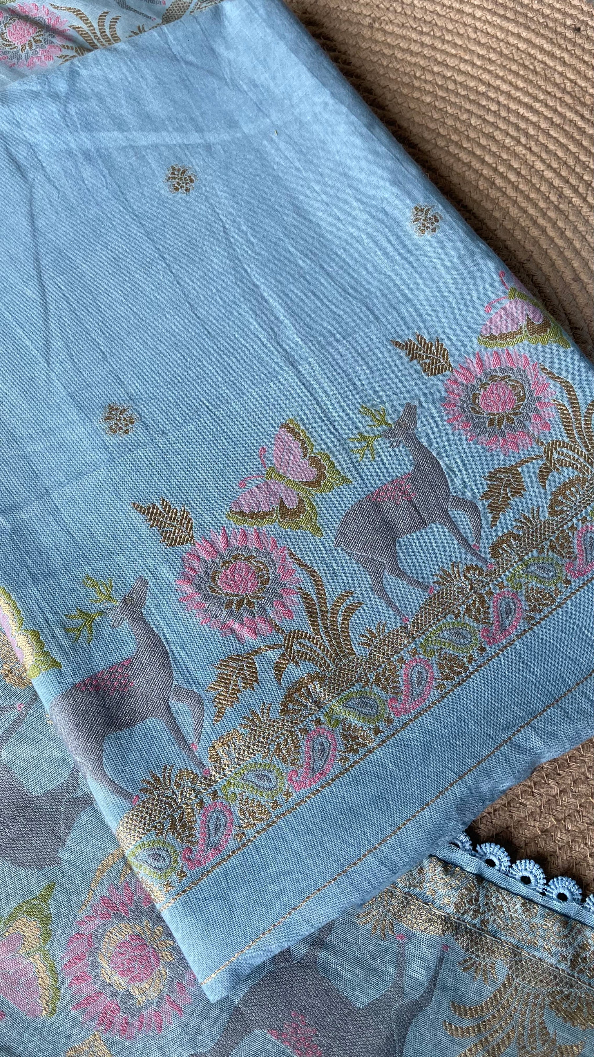 Petal Threads Blue Pure Cotton Unstitched Suit Set