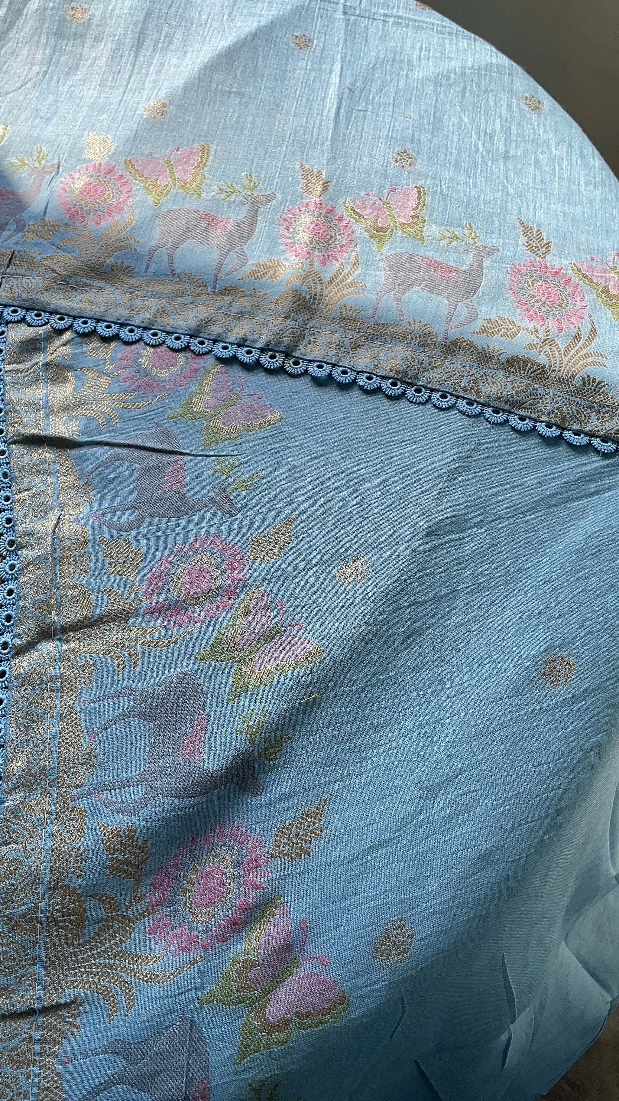 Petal Threads Blue Pure Cotton Unstitched Suit Set