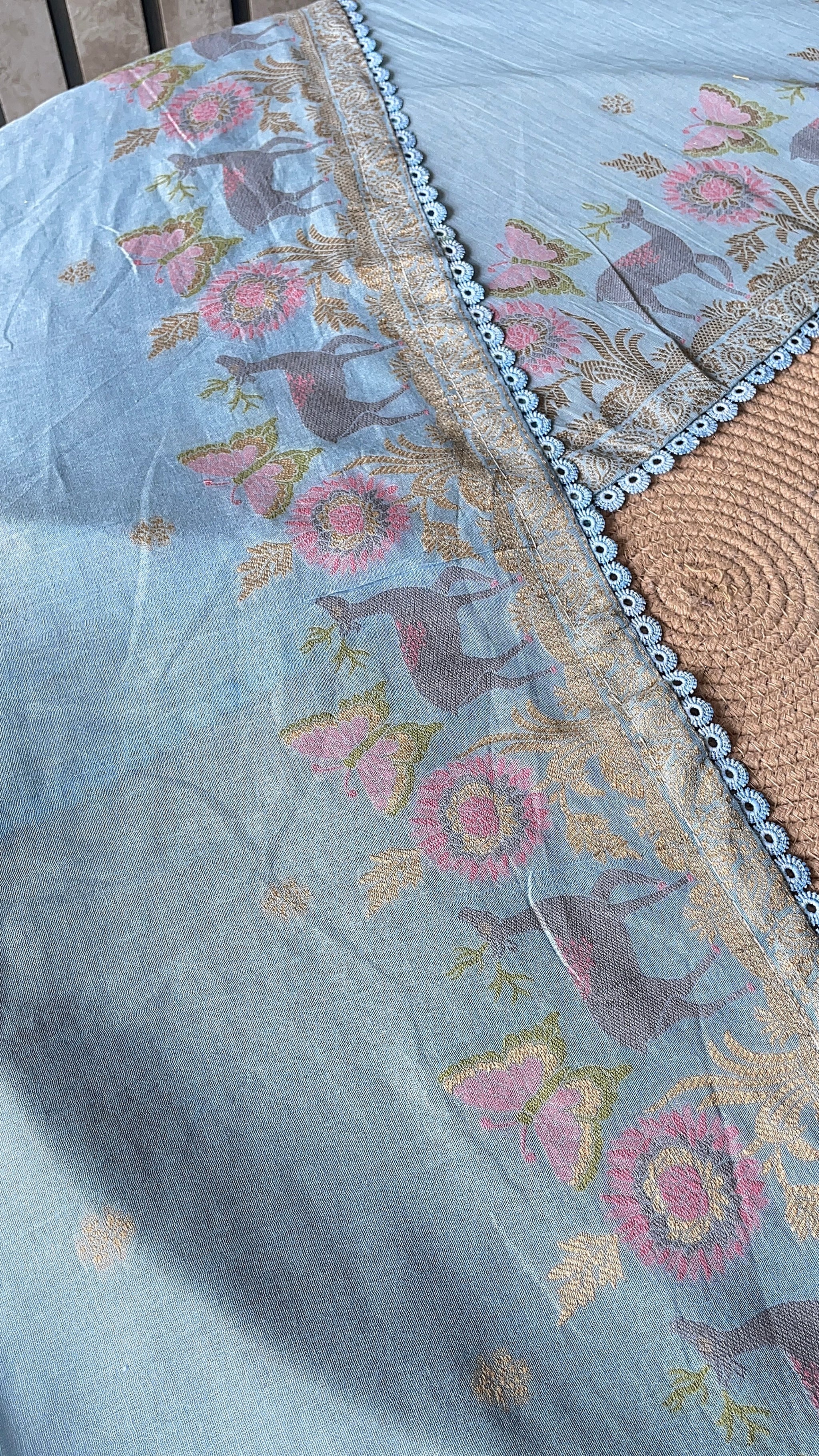 Petal Threads Blue Pure Cotton Unstitched Suit Set