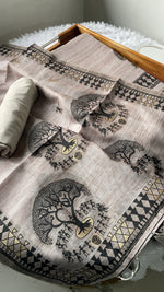 Load image into Gallery viewer, Aabroo Attire Beige &amp; Beige Tussar Silk Unstitched Suit Set
