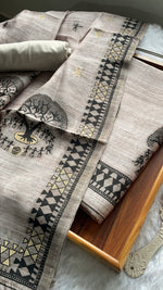 Load image into Gallery viewer, Aabroo Attire Beige &amp; Beige Tussar Silk Unstitched Suit Set
