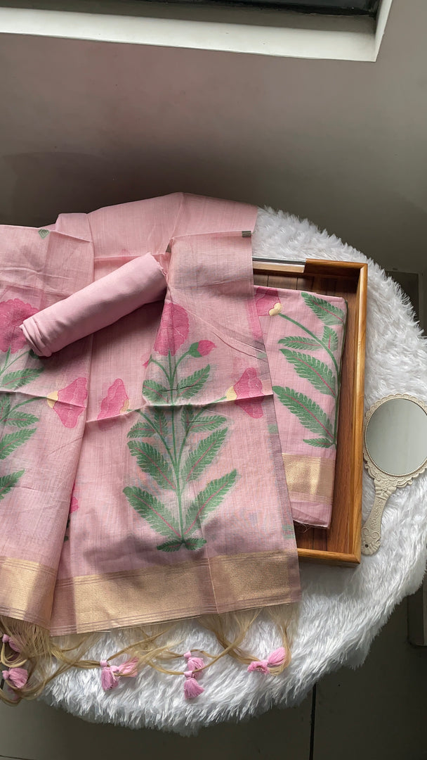 Ethereal Weaves Pink Soft Cotton Unstitched Suit Set