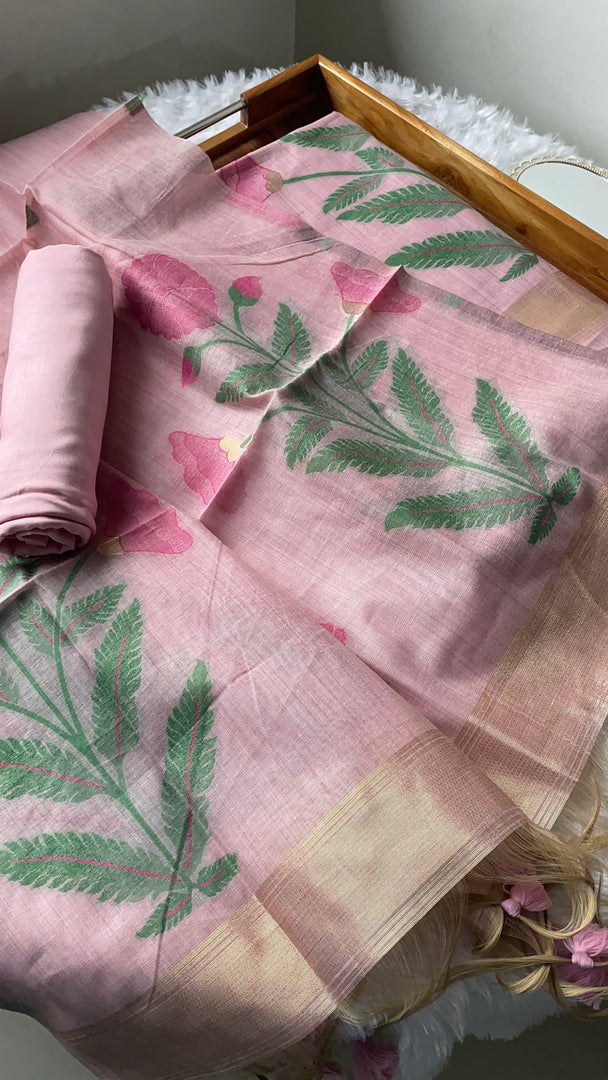Ethereal Weaves Pink Soft Cotton Unstitched Suit Set