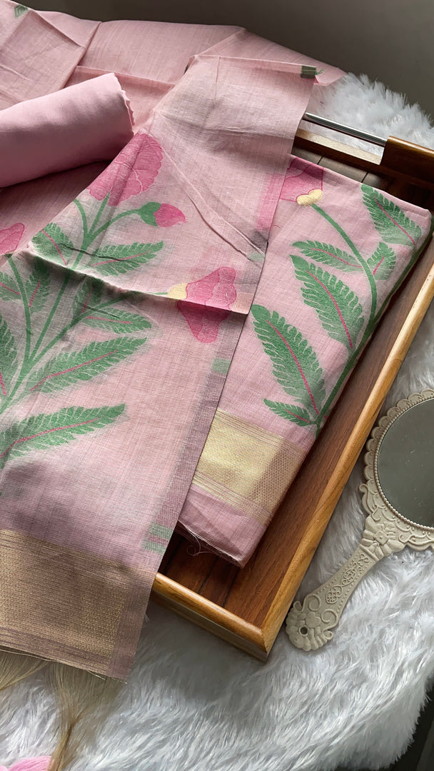 Ethereal Weaves Pink Soft Cotton Unstitched Suit Set