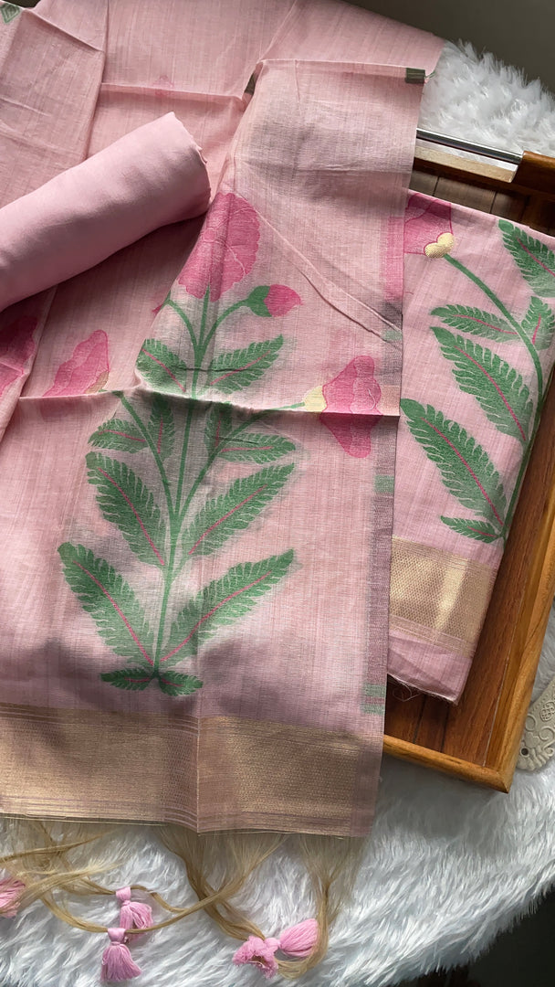 Ethereal Weaves Pink Soft Cotton Unstitched Suit Set