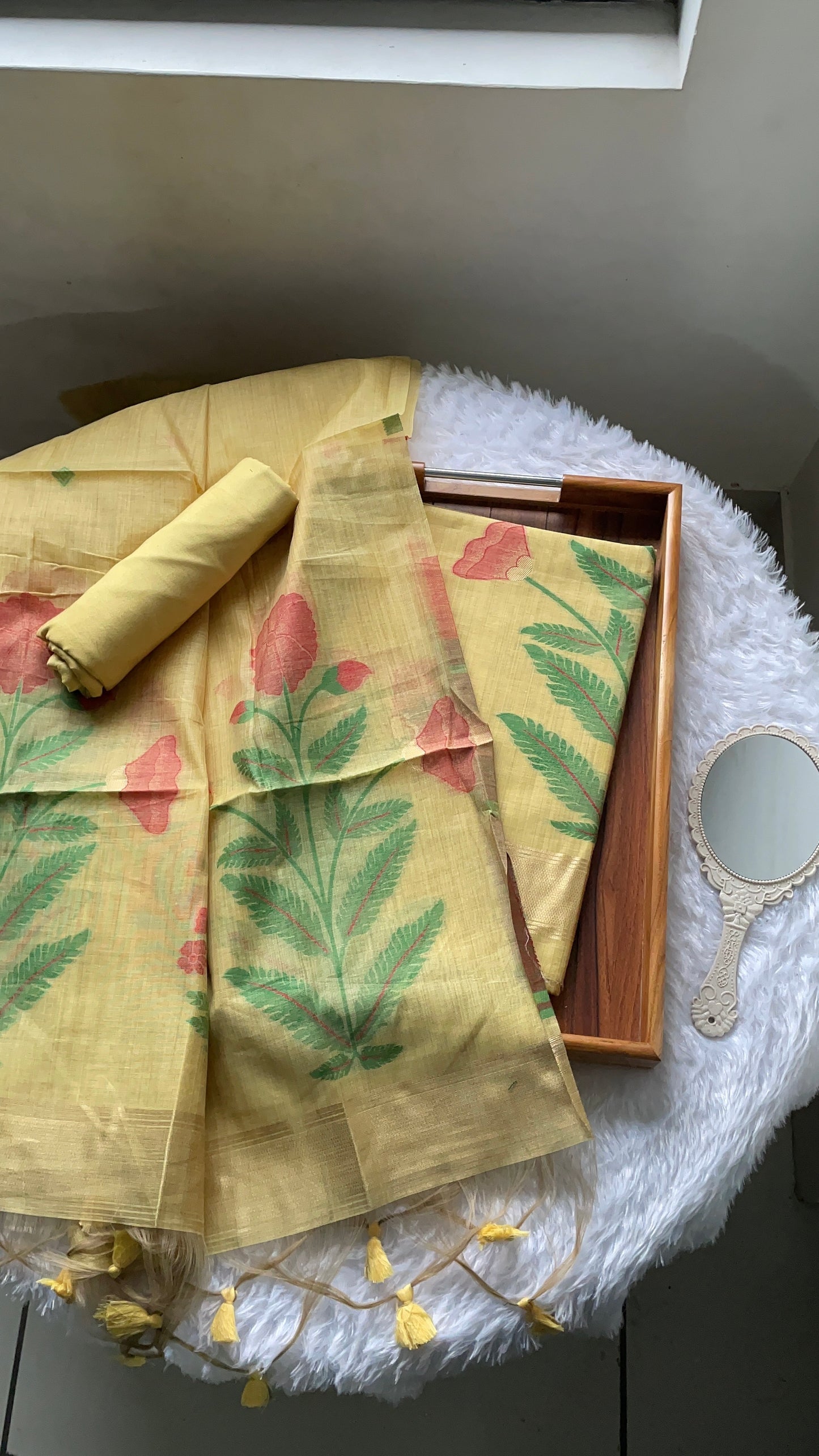 Ethereal Weaves Yellow Soft Cotton Unstitched Suit Set