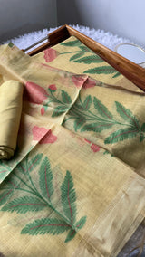 Ethereal Weaves Yellow Soft Cotton Unstitched Suit Set