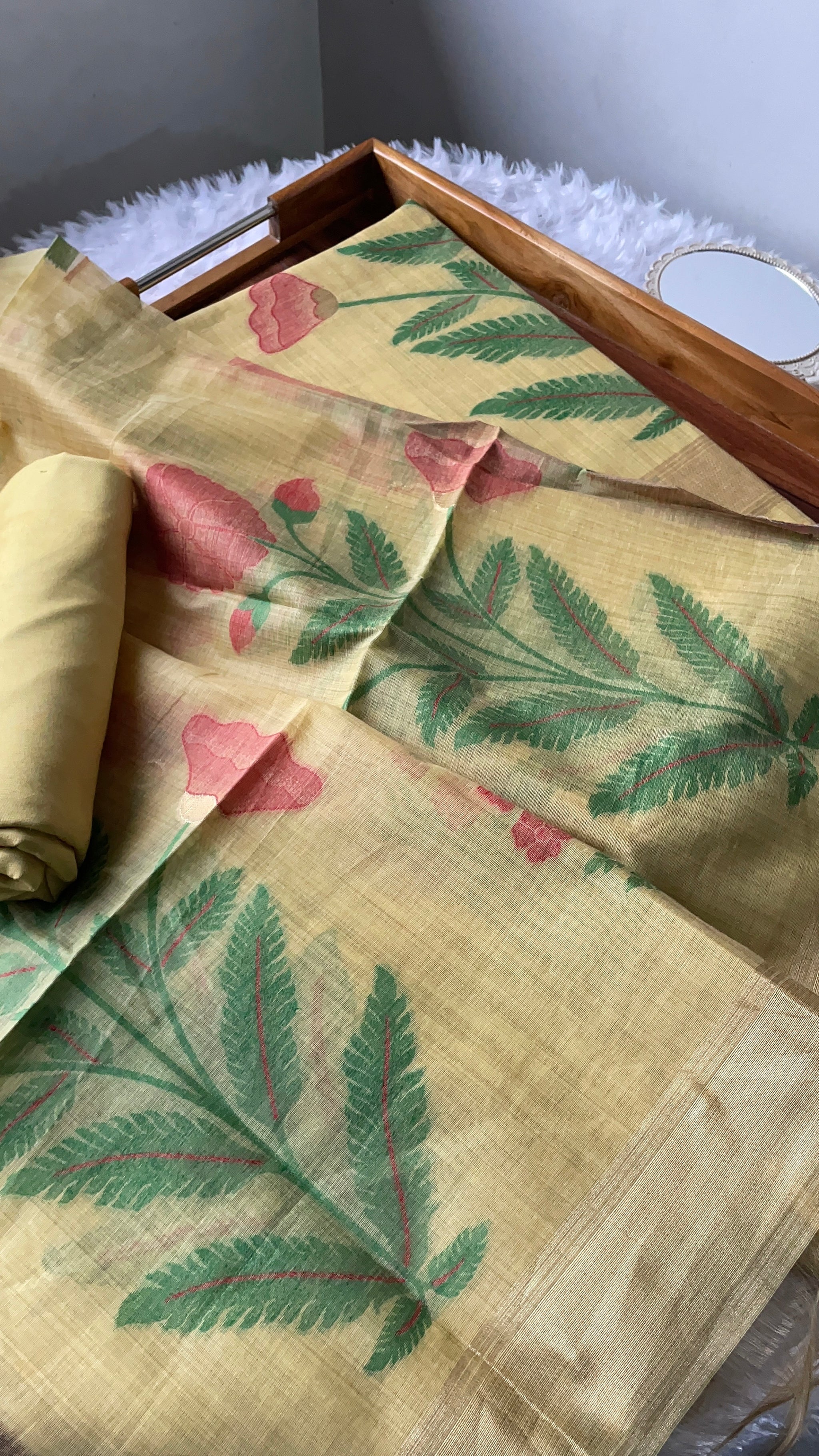 Ethereal Weaves Yellow Soft Cotton Unstitched Suit Set