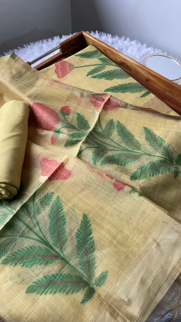 Ethereal Weaves Yellow Soft Cotton Unstitched Suit Set