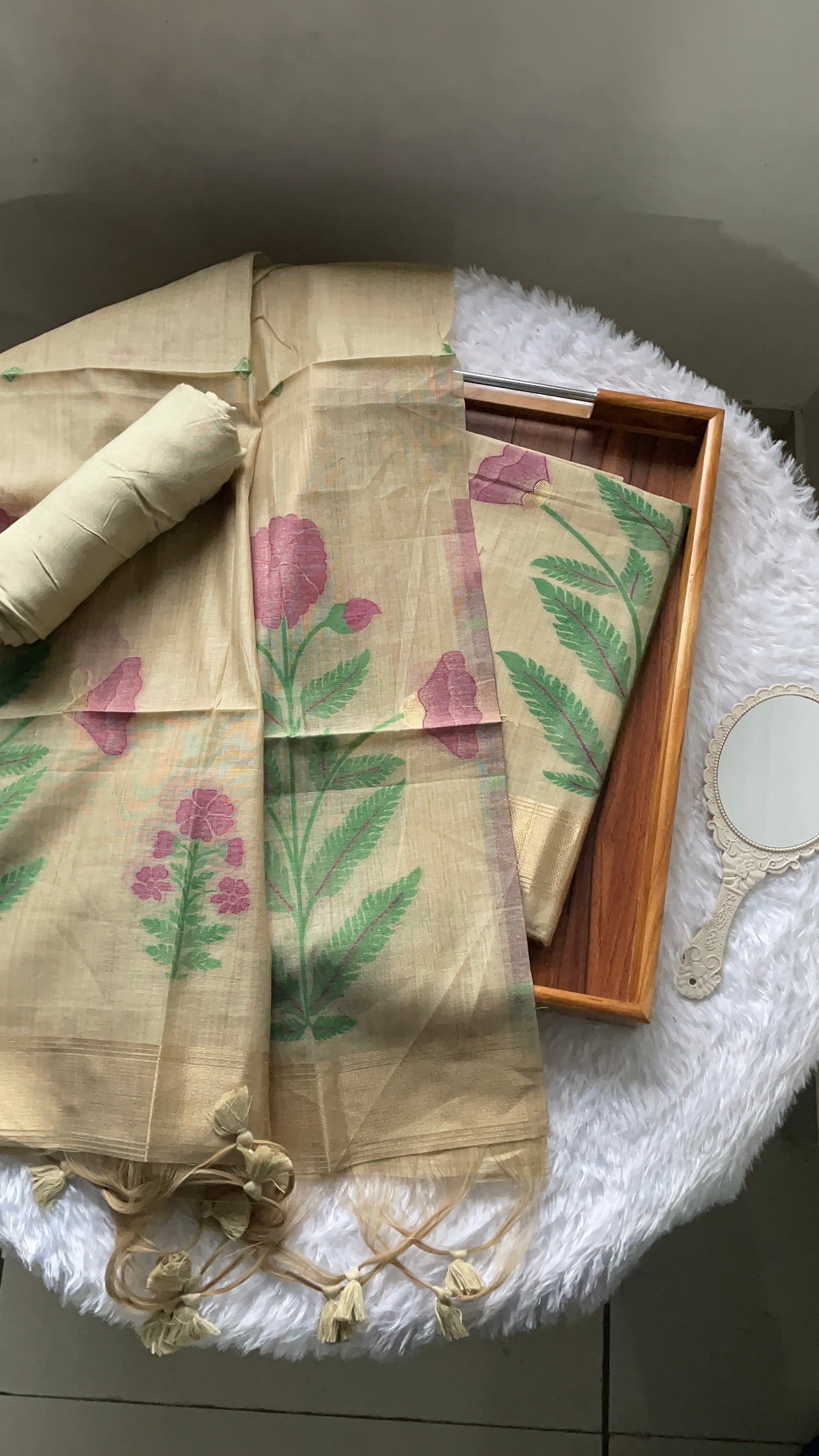 Ethereal Weaves Beige Soft Cotton Unstitched Suit Set
