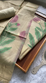 Ethereal Weaves Beige Soft Cotton Unstitched Suit Set