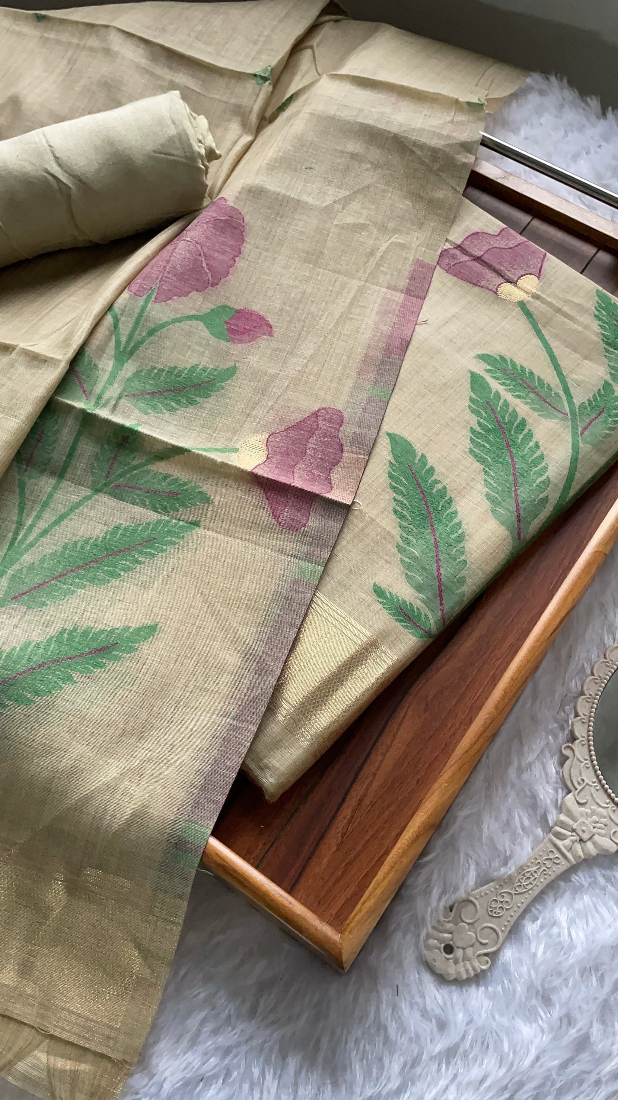 Ethereal Weaves Beige Soft Cotton Unstitched Suit Set
