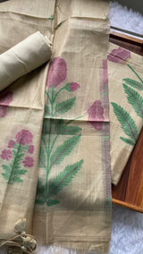 Ethereal Weaves Beige Soft Cotton Unstitched Suit Set