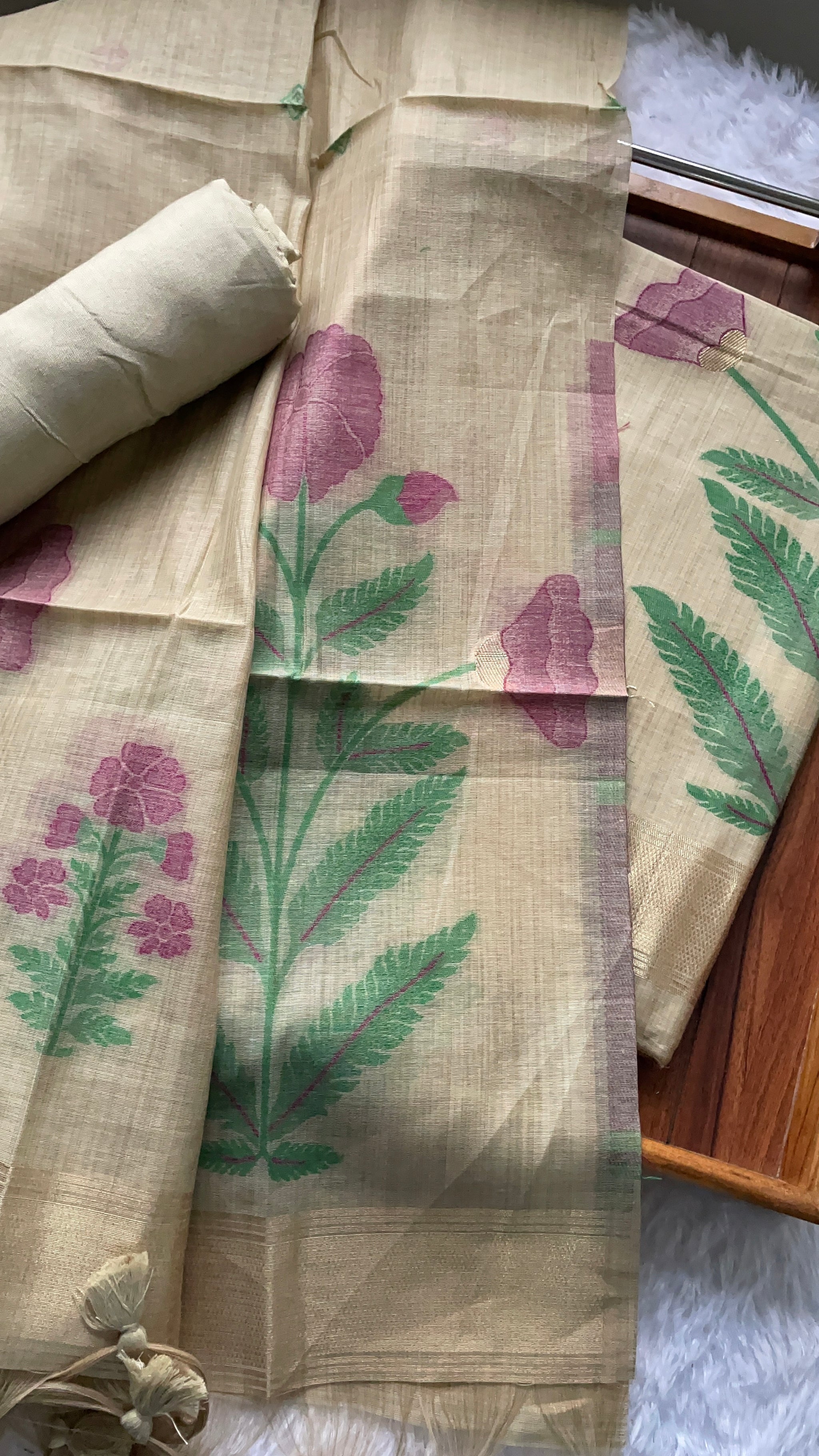 Ethereal Weaves Beige Soft Cotton Unstitched Suit Set