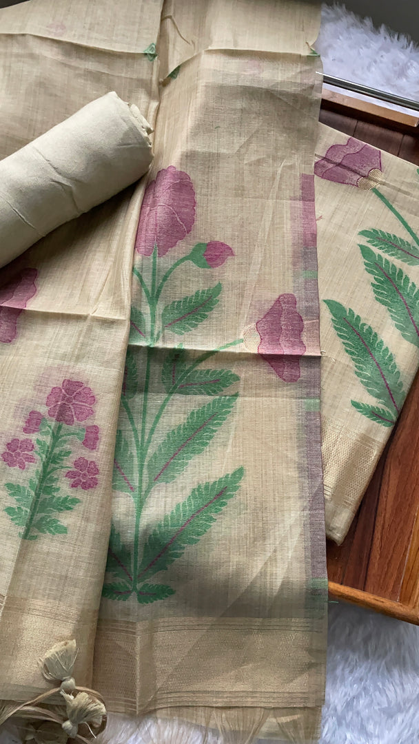 Ethereal Weaves Beige Soft Cotton Unstitched Suit Set