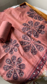 Purely Woven Pink Muga Cotton Unstitched Suit Set