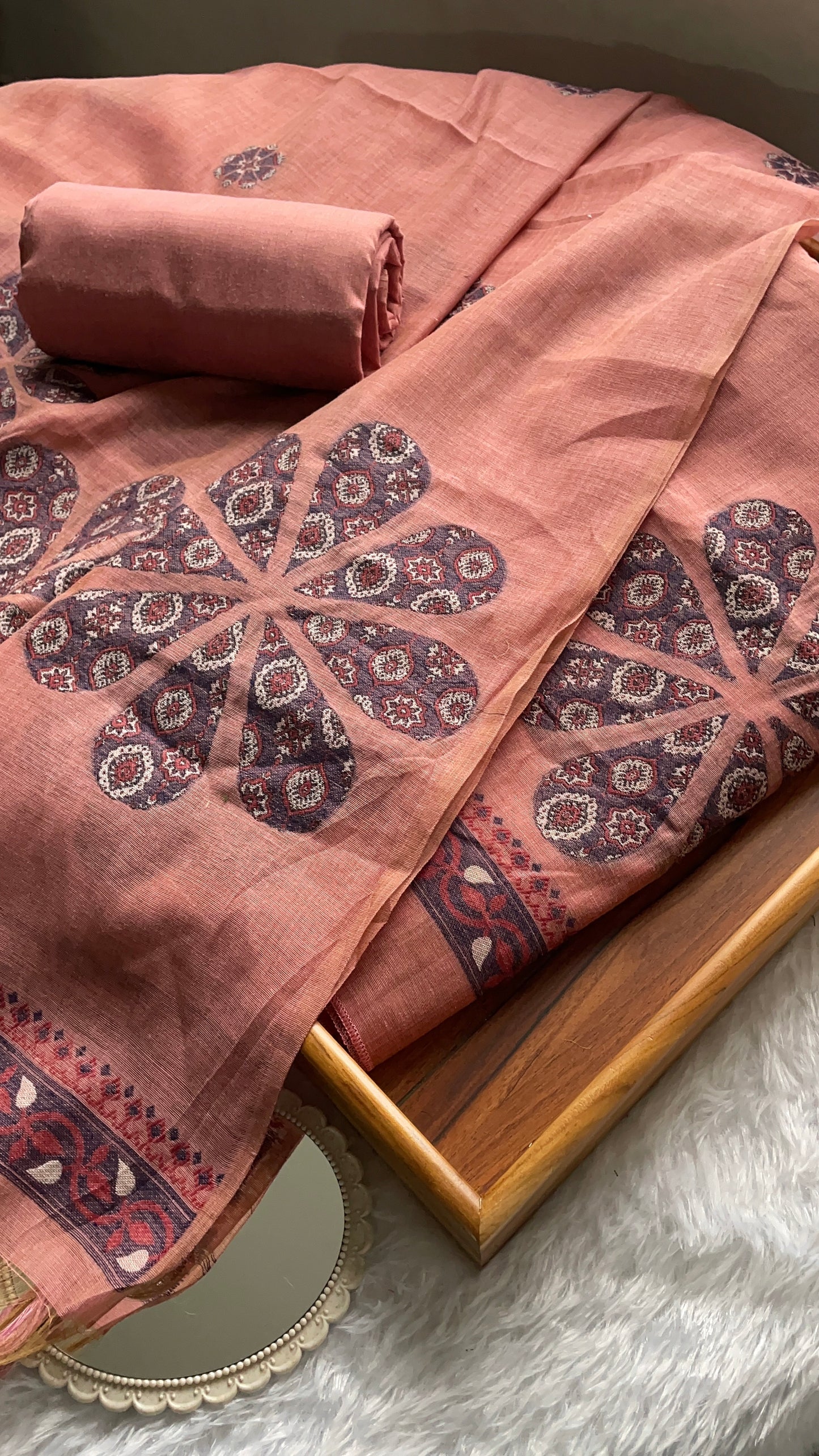 Purely Woven Pink Muga Cotton Unstitched Suit Set