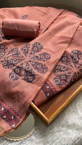 Purely Woven Pink Muga Cotton Unstitched Suit Set