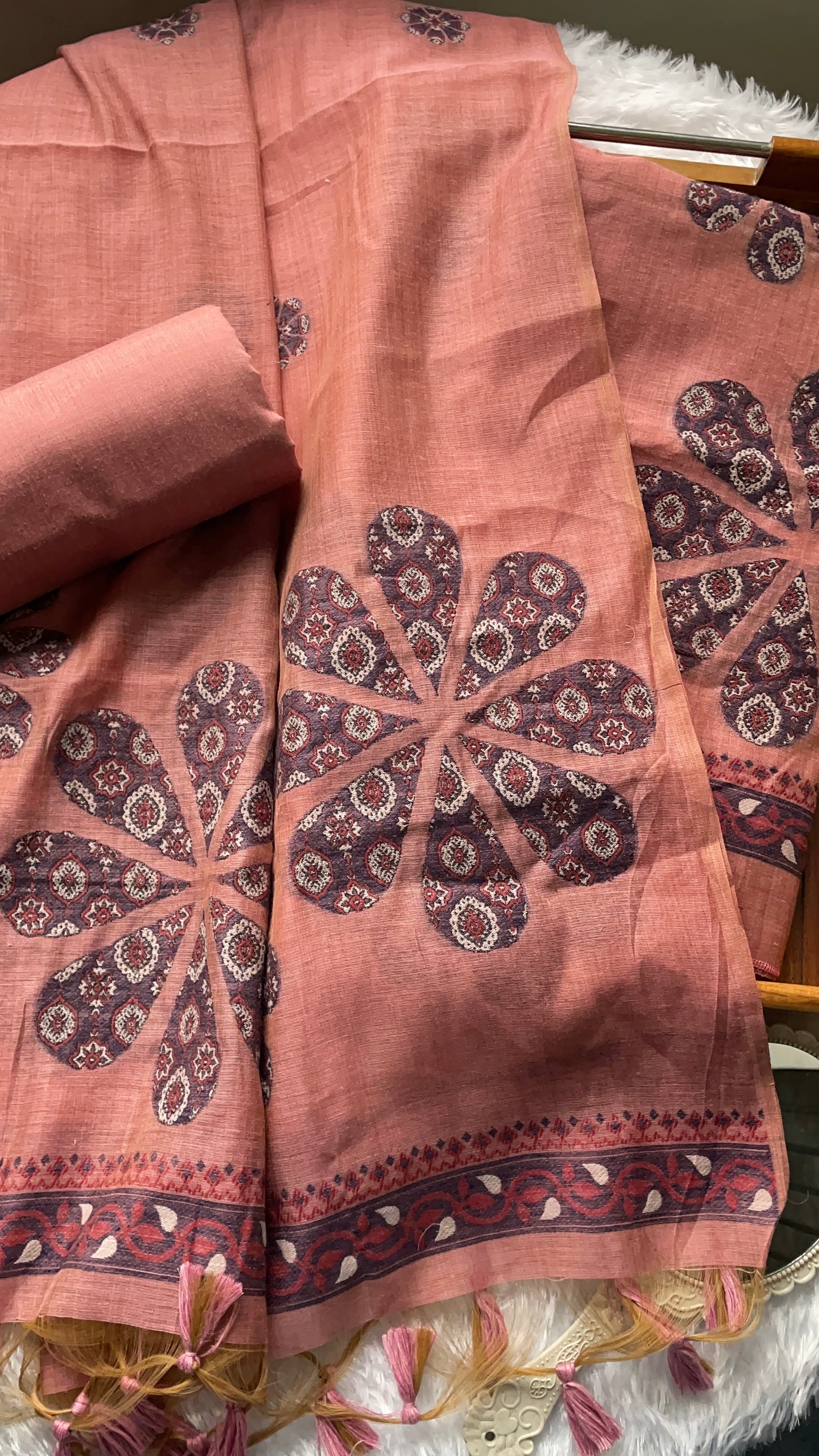 Purely Woven Pink Muga Cotton Unstitched Suit Set