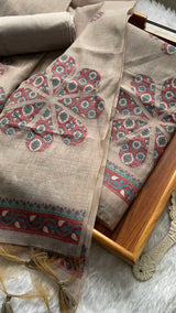 Purely Woven Taupe Beige Muga Cotton Unstitched Suit Set