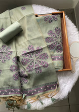 Purely Woven Sage Green Muga Cotton Unstitched Suit Set
