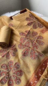 Purely Woven Mustard Muga Cotton Unstitched Suit Set