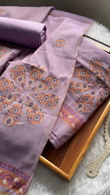 Purely Woven Lavender Muga Cotton Unstitched Suit Set