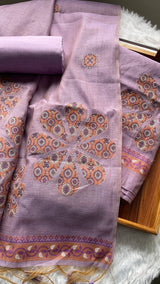 Purely Woven Lavender Muga Cotton Unstitched Suit Set
