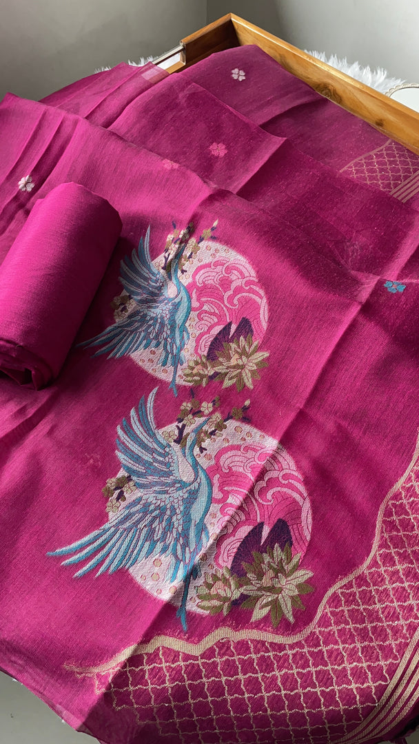 Minimal & Classy Rani Pink Muga Cotton Unstitched Suit Set