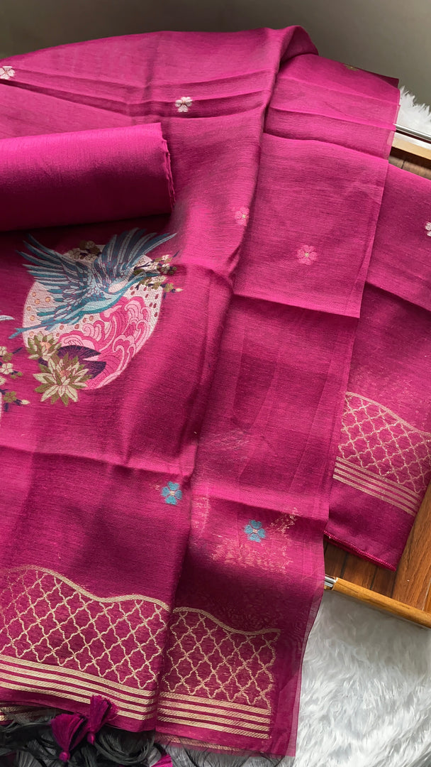 Minimal & Classy Rani Pink Muga Cotton Unstitched Suit Set