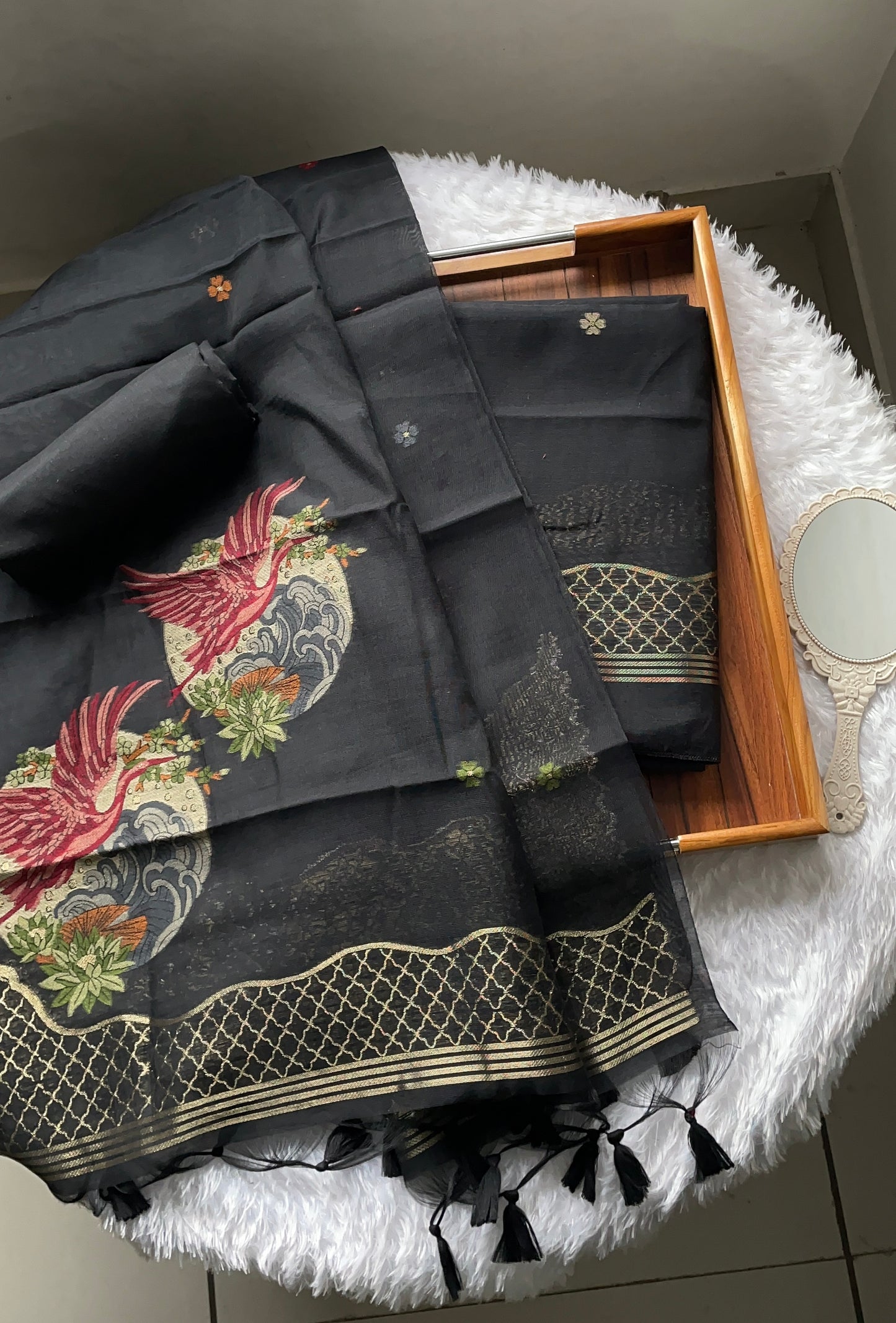 Minimal & Classy Black Muga Cotton Unstitched Suit Set
