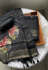 Minimal & Classy Black Muga Cotton Unstitched Suit Set
