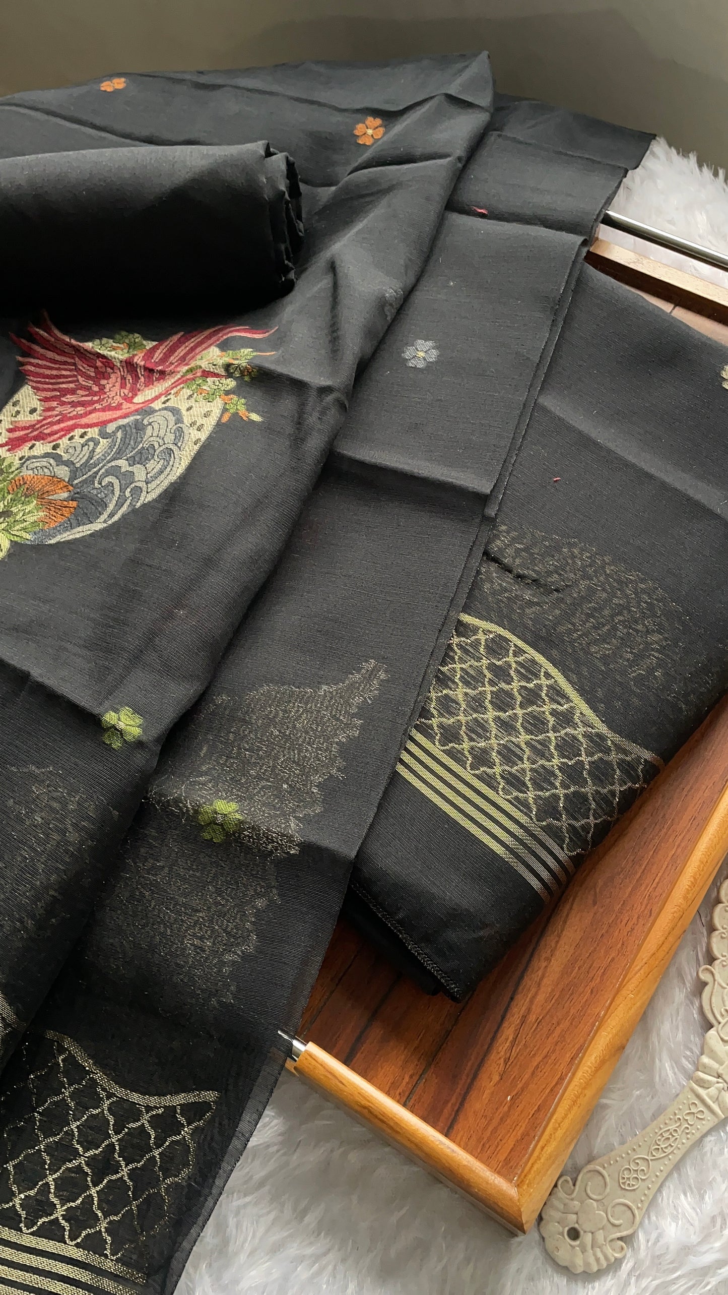 Minimal & Classy Black Muga Cotton Unstitched Suit Set