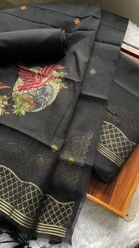 Minimal & Classy Black Muga Cotton Unstitched Suit Set