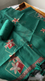 Load image into Gallery viewer, Grace Unfolded Teal Green Muga Cotton Unstitched Suit Set
