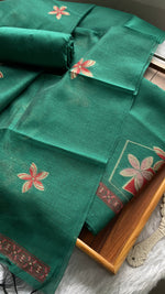 Load image into Gallery viewer, Grace Unfolded Teal Green Muga Cotton Unstitched Suit Set
