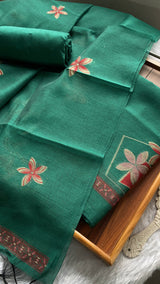 Grace Unfolded Teal Green Muga Cotton Unstitched Suit Set