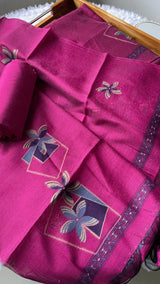 Grace Unfolded Rani Pink Muga Cotton Unstitched Suit Set