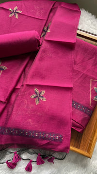 Grace Unfolded Rani Pink Muga Cotton Unstitched Suit Set
