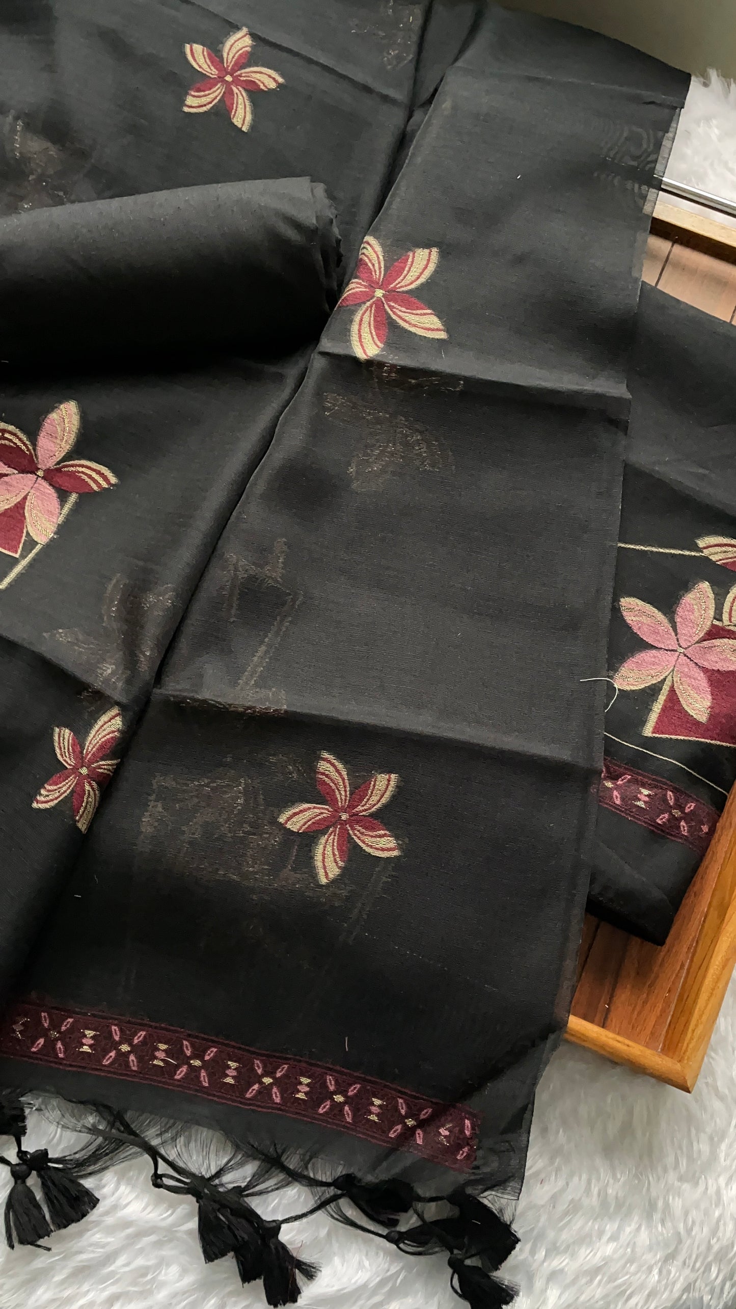 Grace Unfolded Black Muga Cotton Unstitched Suit Set