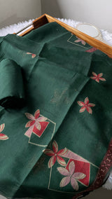 Grace Unfolded Dark Green Muga Cotton Unstitched Suit Set