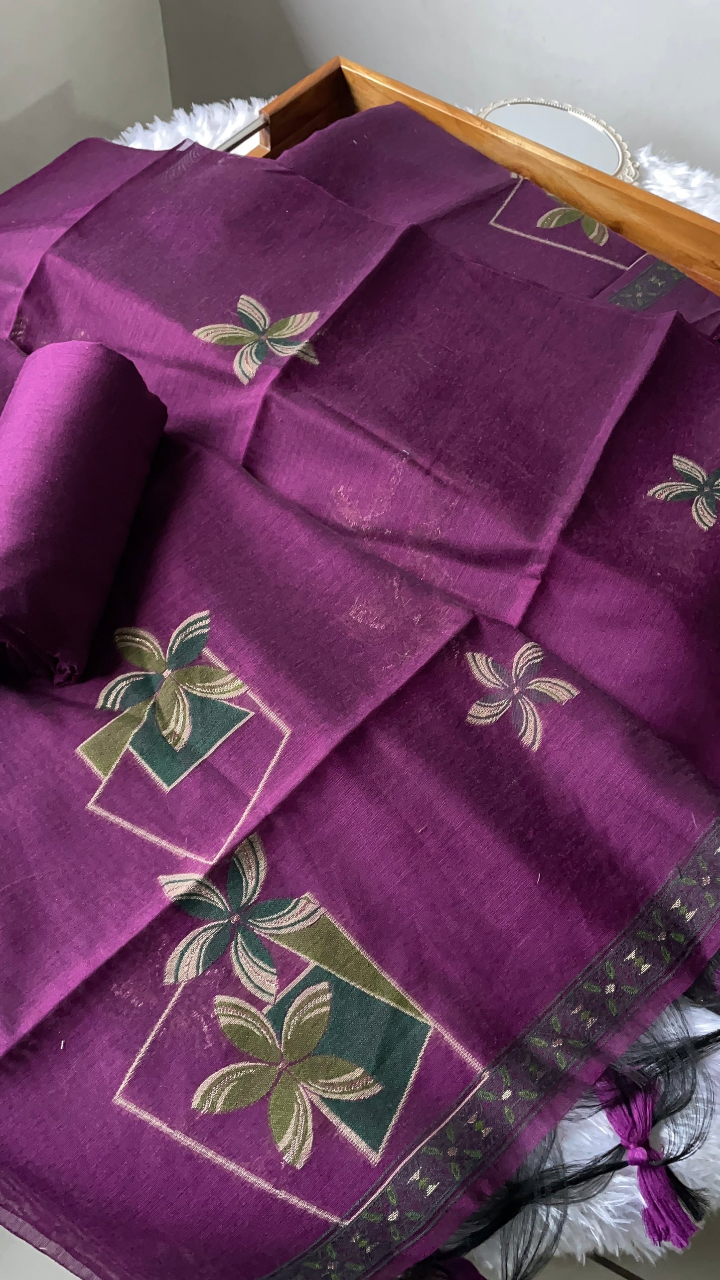 Grace Unfolded Wine Muga Cotton Unstitched Suit Set