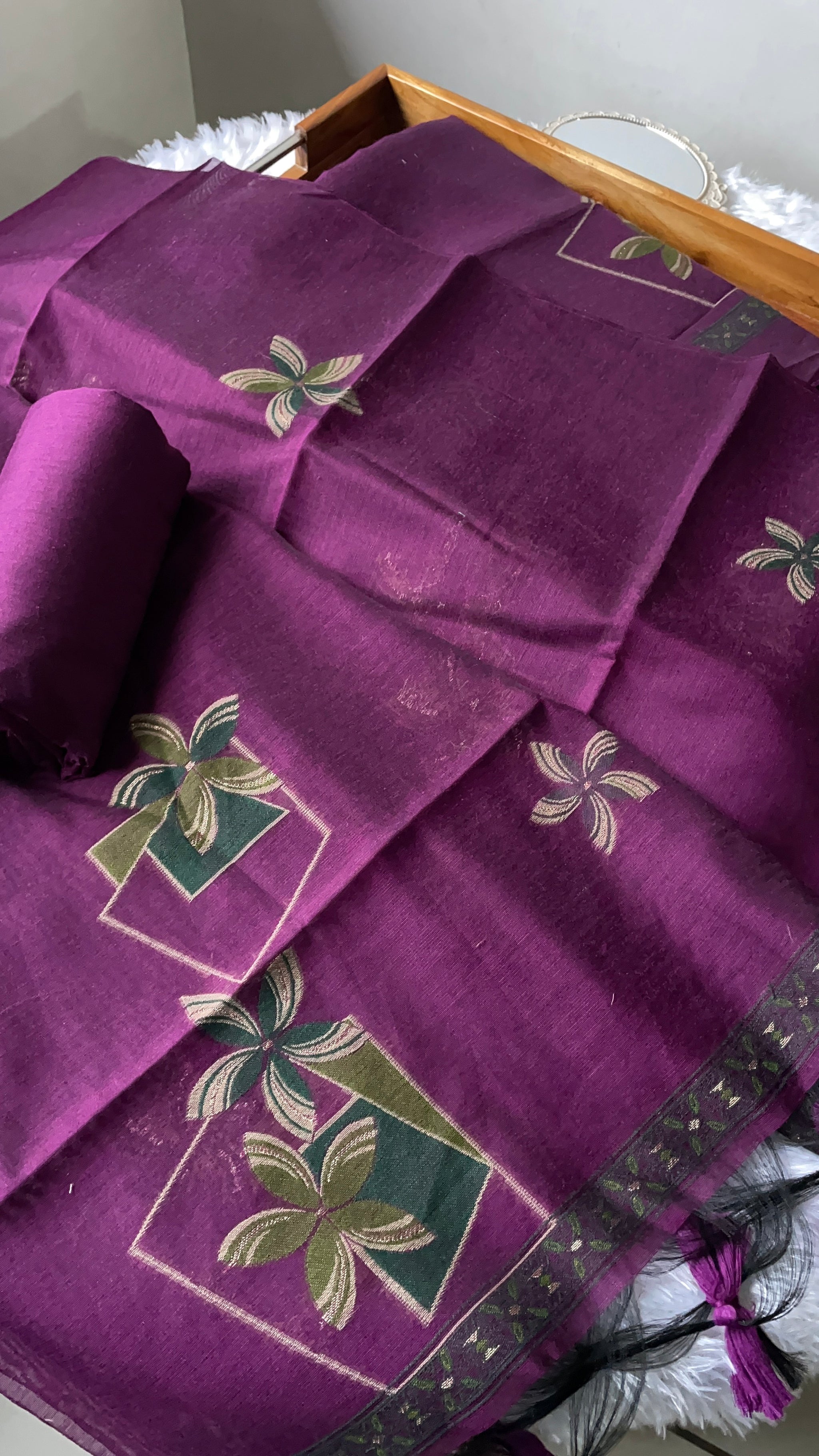 Grace Unfolded Wine Muga Cotton Unstitched Suit Set