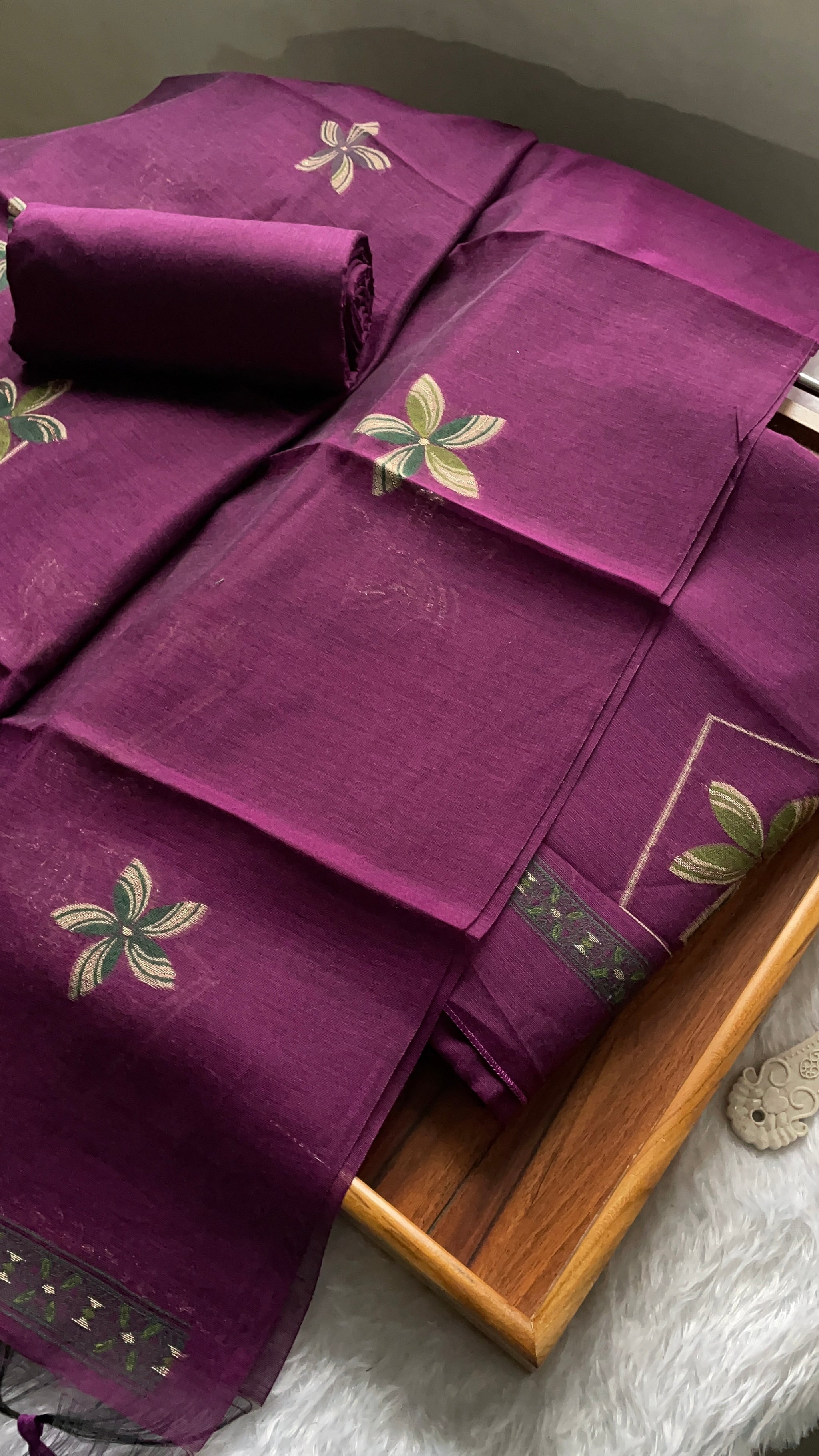 Grace Unfolded Wine Muga Cotton Unstitched Suit Set