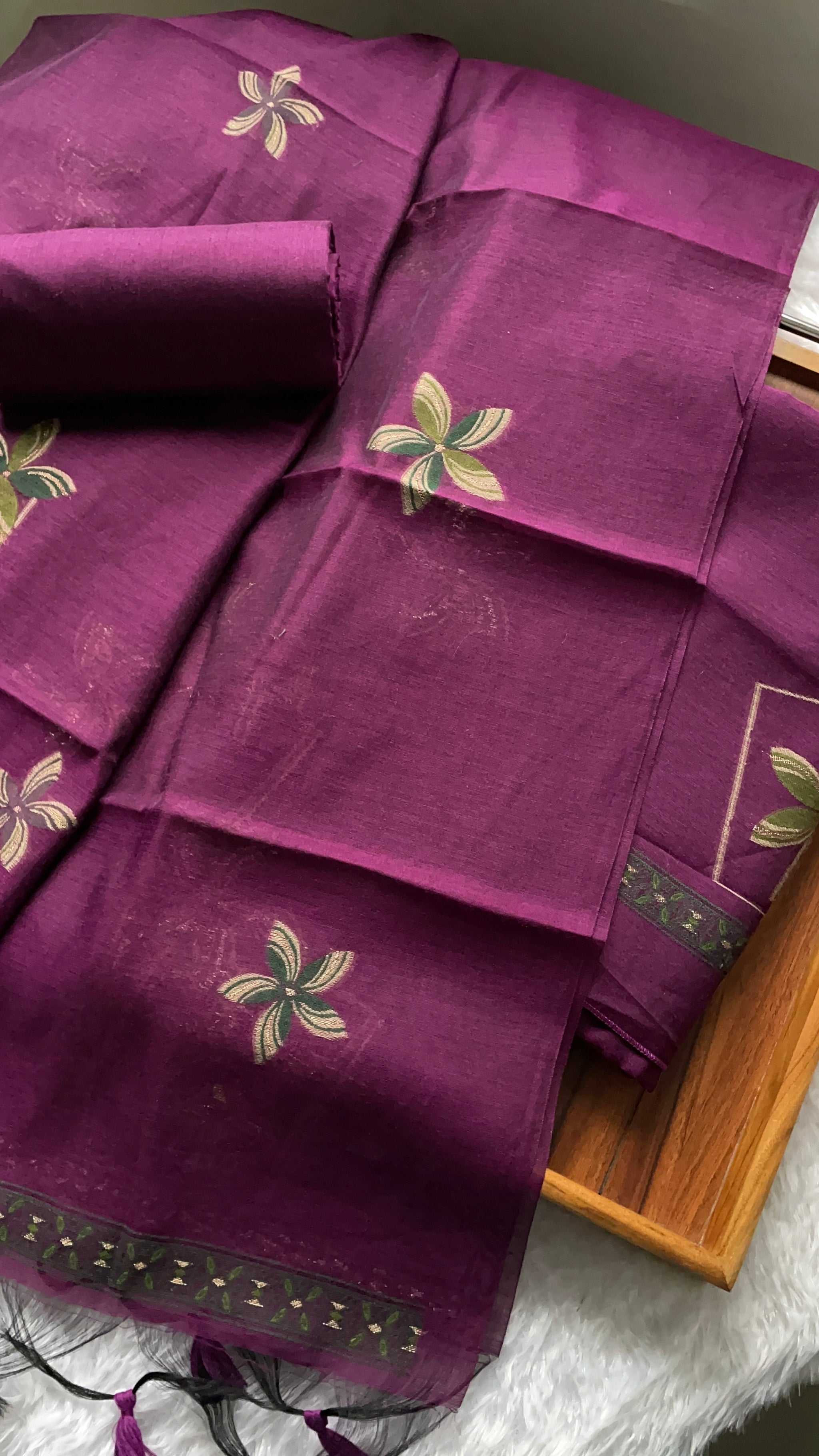 Grace Unfolded Wine Muga Cotton Unstitched Suit Set