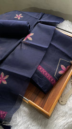 Load image into Gallery viewer, Grace Unfolded Navy Muga Cotton Unstitched Suit Set
