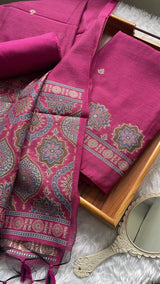 Raw & Radiant Rani Pink Ajrakh Muga Cotton Unstitched Suit Set