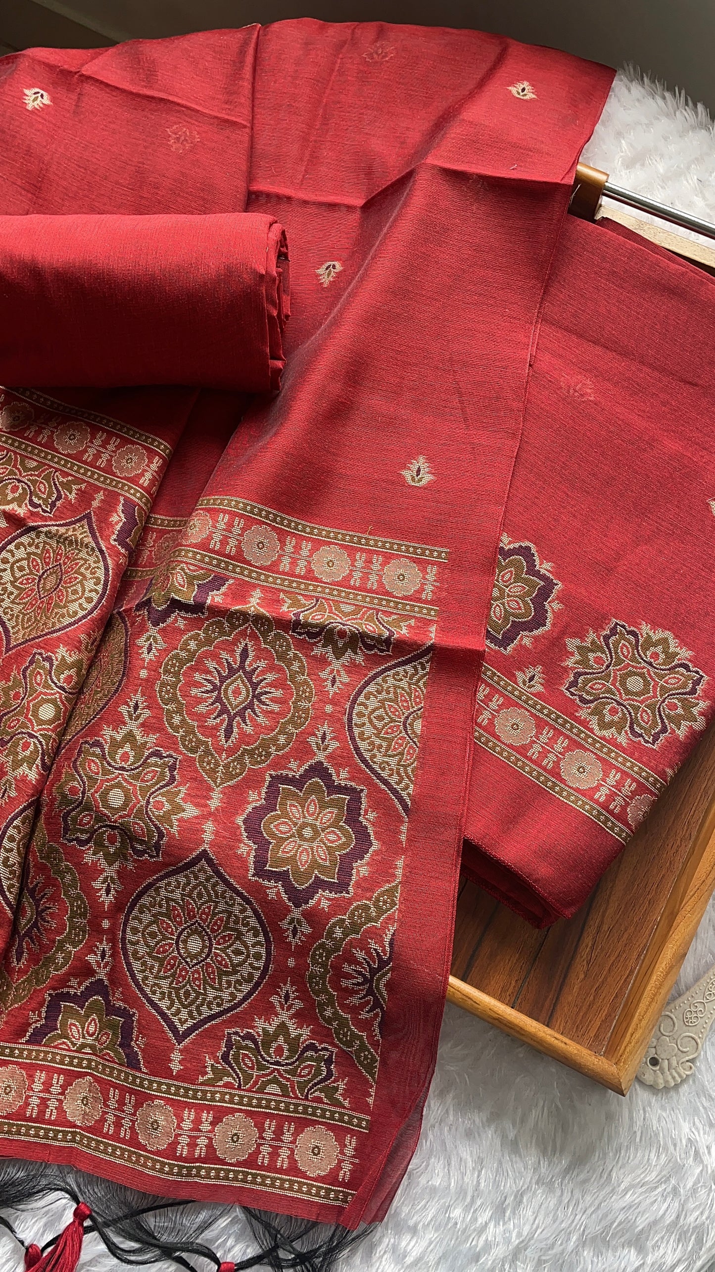 Raw & Radiant Red Ajrakh Muga Cotton Unstitched Suit Set