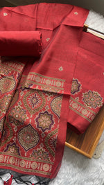 Load image into Gallery viewer, Raw &amp; Radiant Red Ajrakh Muga Cotton Unstitched Suit Set

